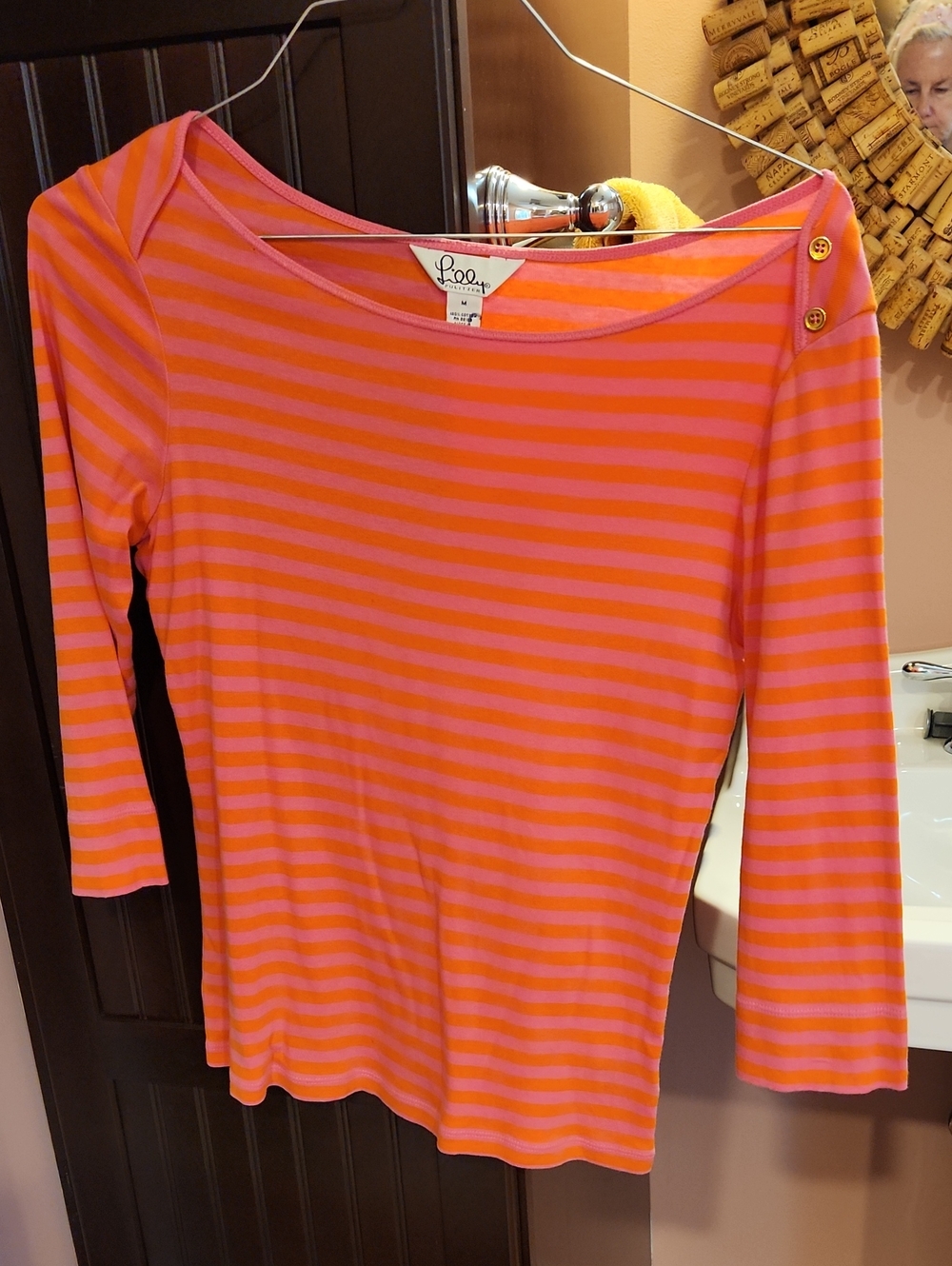 Lilly Pulitzer White Label Pink and Orange Striped Boatneck Long Sleeve Top
